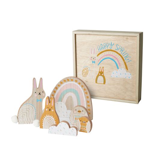 Boxed Wooden Bunny Figurine Set