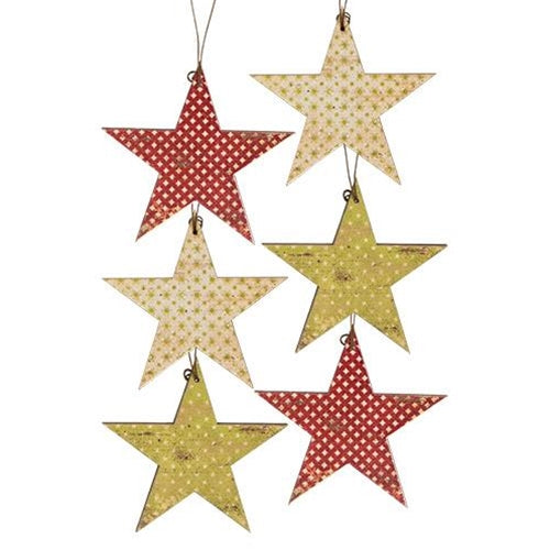 Vintage Wooden Star Ornament - Set of 6
