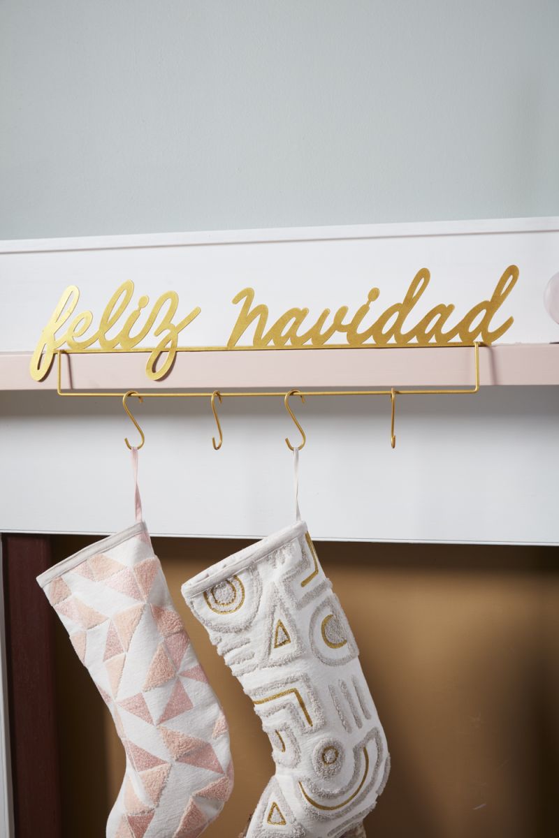 Feliz Navidad Stocking Holder Mantlepiece